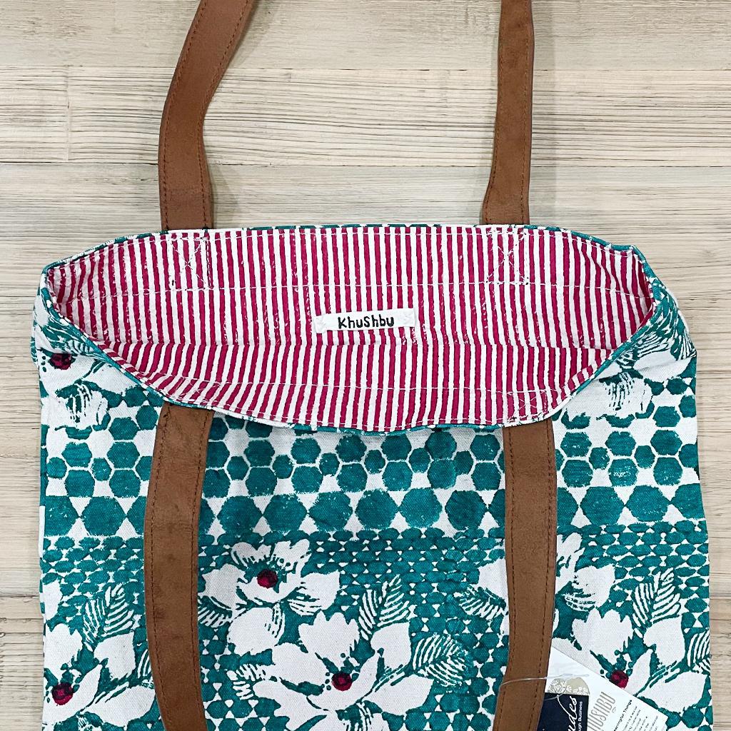 Sunder Tote Bag - Teal Hibiscus
