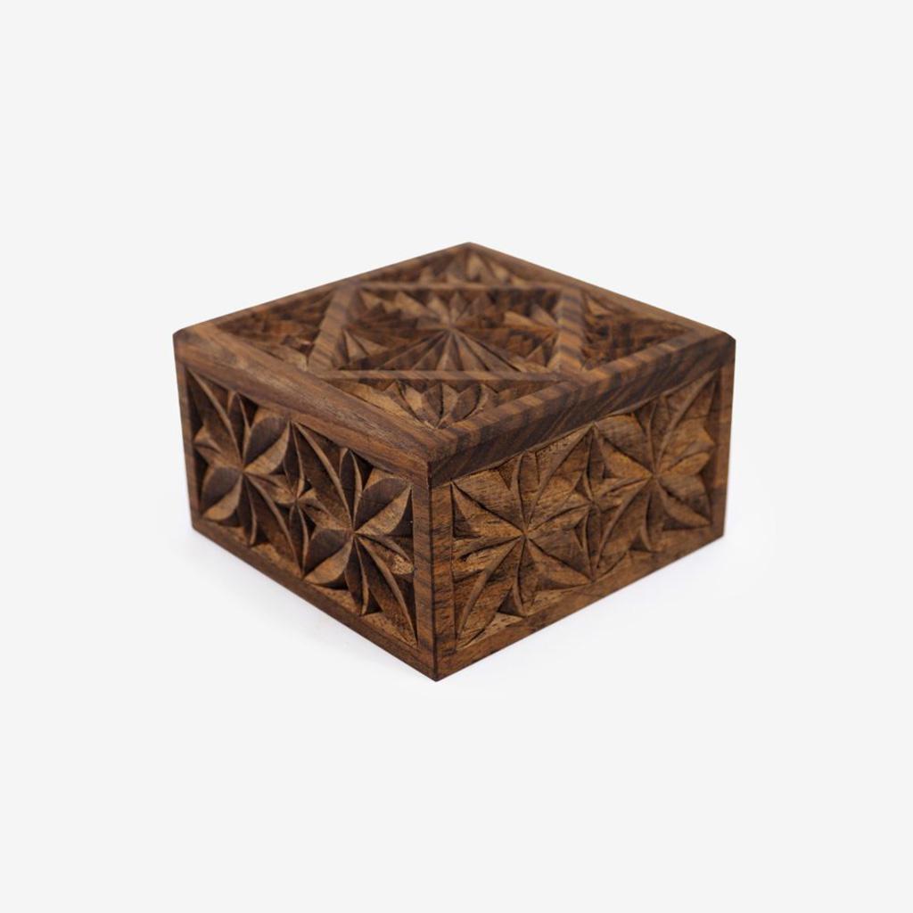 Carved Square Box - 4 in x 4 in