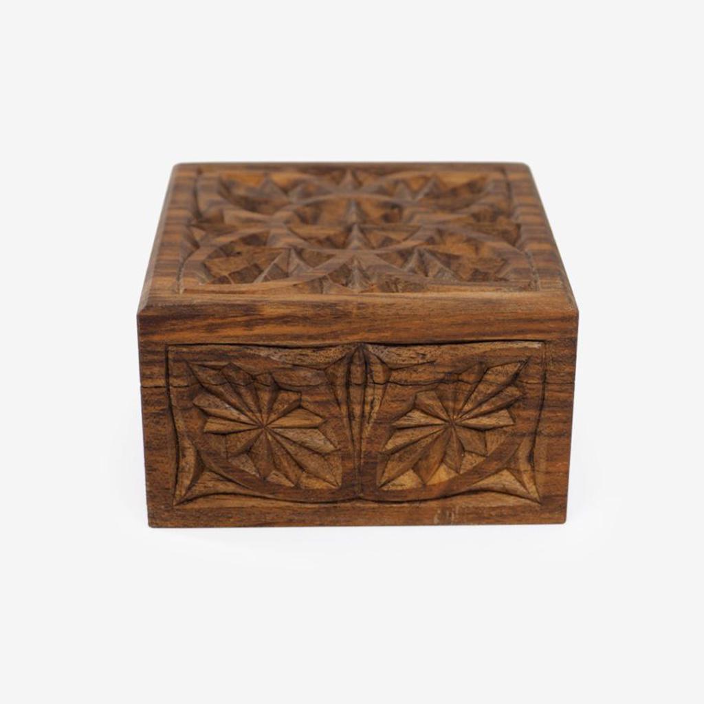 Carved Square Box - 4 in x 4 in