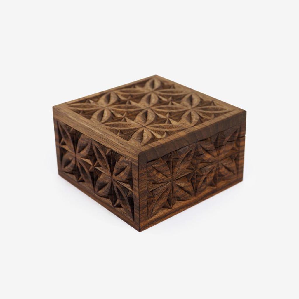 Carved Square Box - 4 in x 4 in