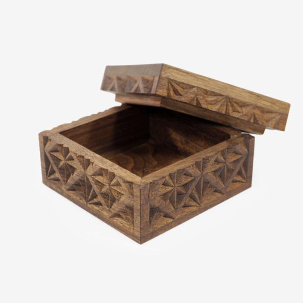 Carved Square Box - 4 in x 4 in