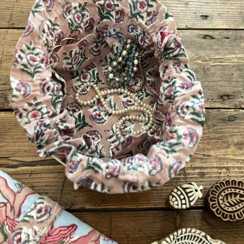 Block Print Jewelry Pouch