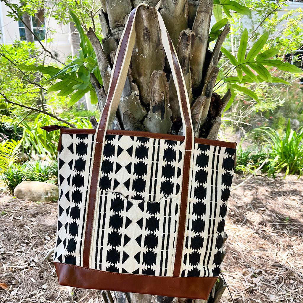 Aztec Black Leather Tote