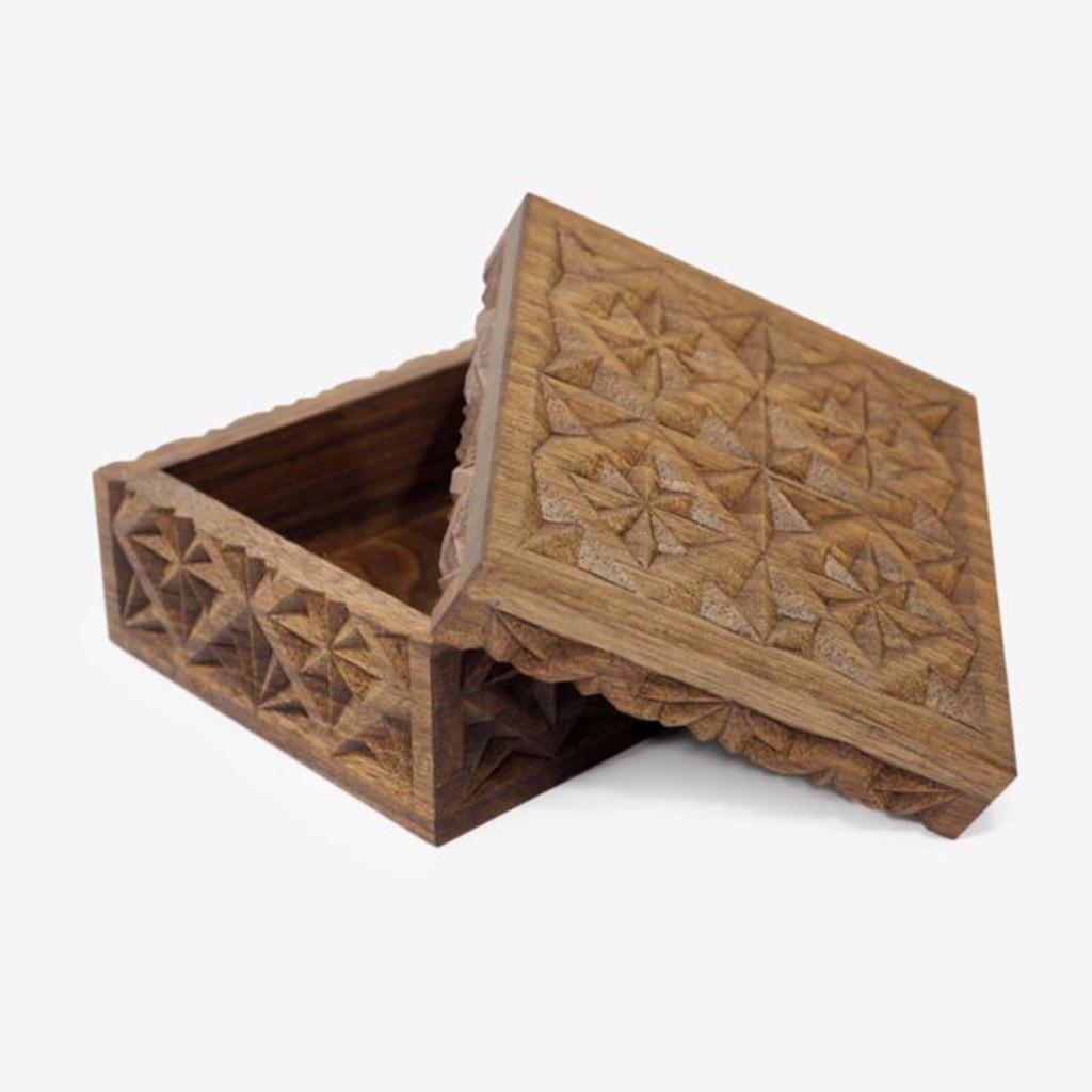 Carved Square Box - 4 in x 4 in