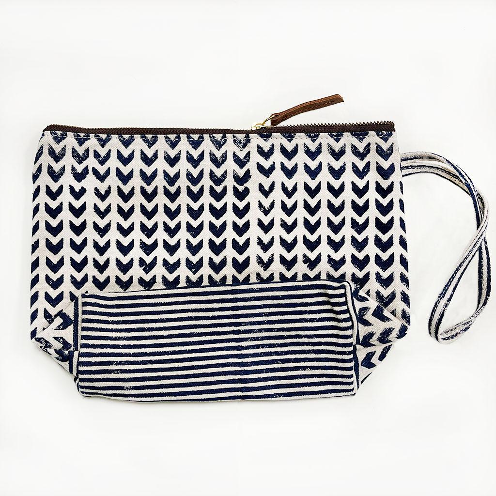 Canvas Toiletry Bag - Blue Leher