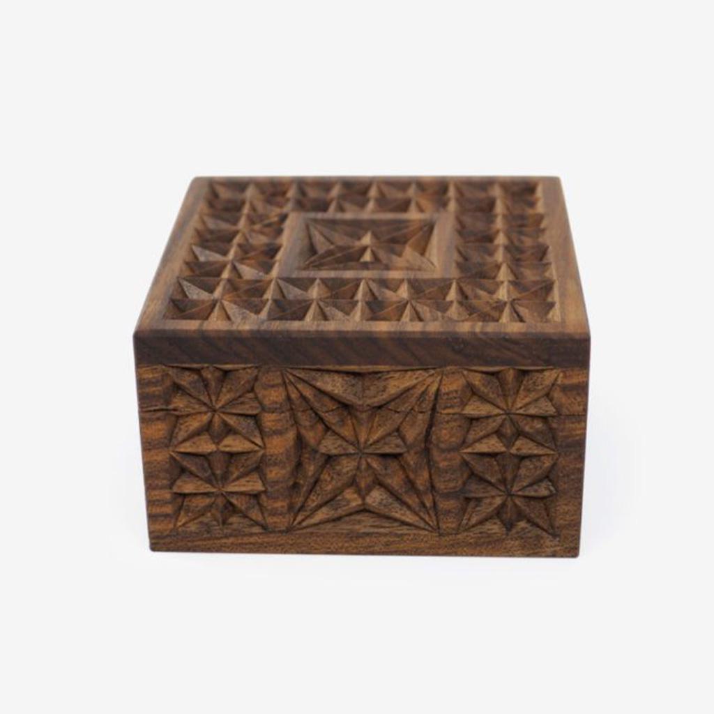 Carved Square Box - 4 in x 4 in