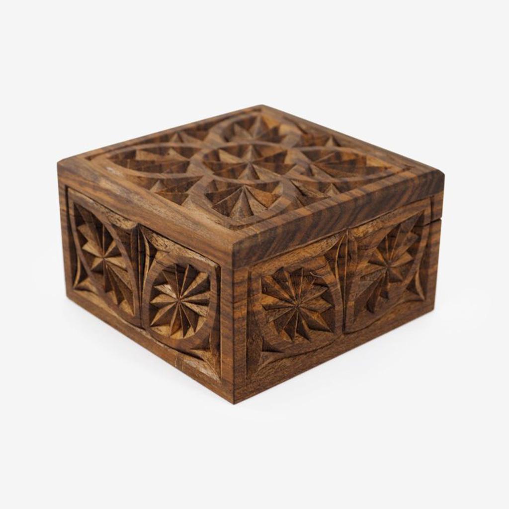 Carved Square Box - 4 in x 4 in
