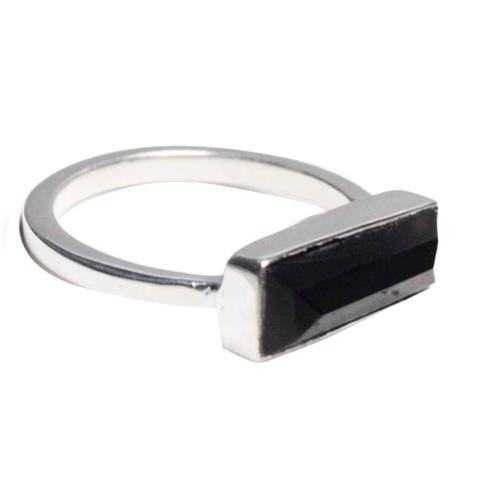 Black Onyx Silver Bar Ring