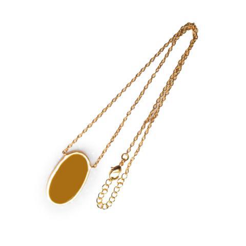 Oval Enamel Brass Necklace - Olive