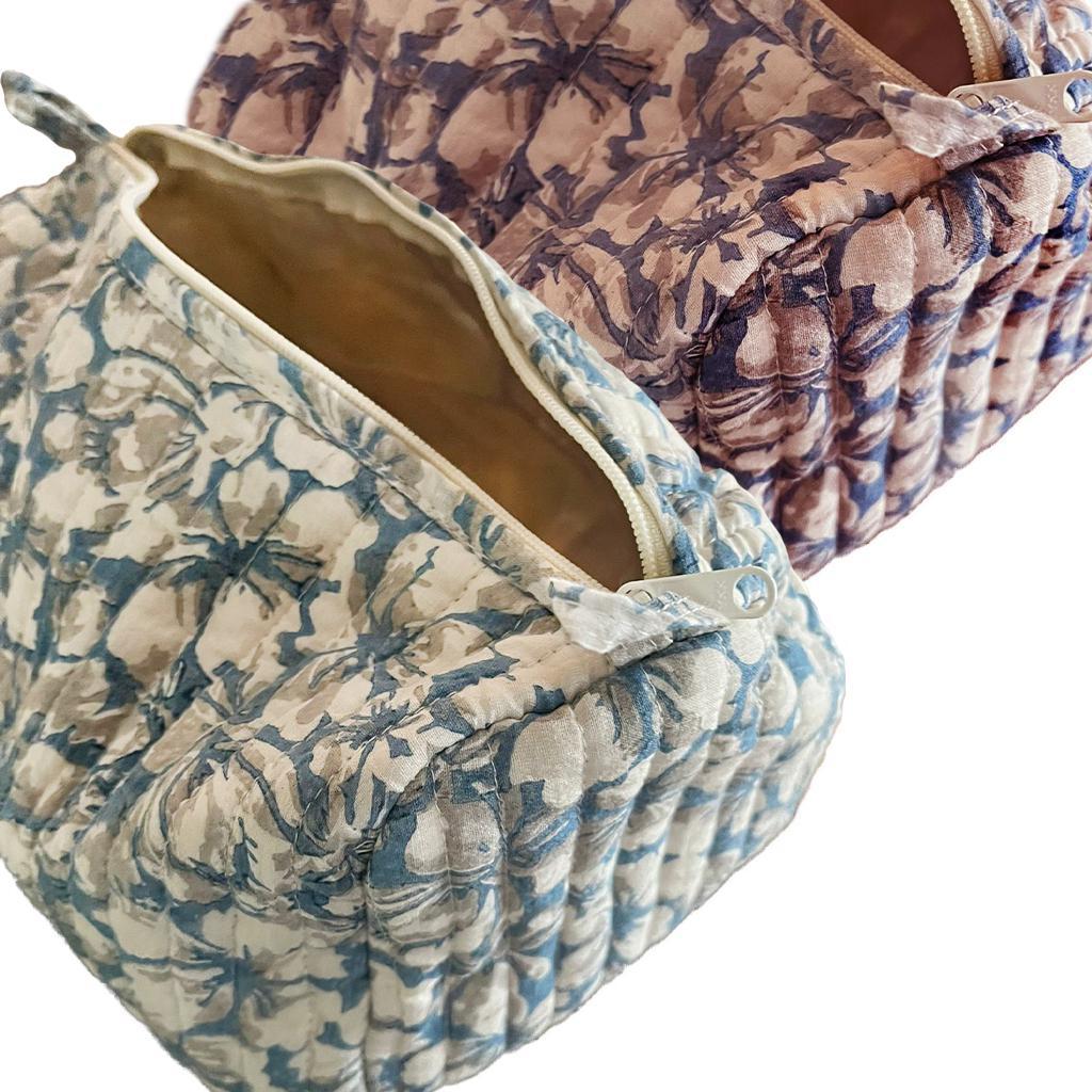 Quilted Block Print Toiletry Bag