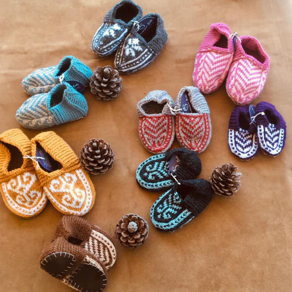 Hand-Knit Toddler Slippers with Suede