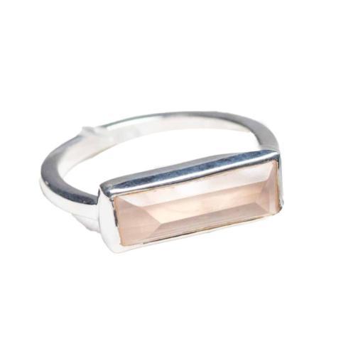 Rose Quartz Silver Bar Ring