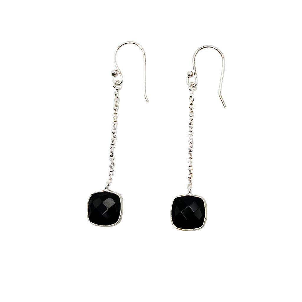 Long Drops Black Onyx Earrings