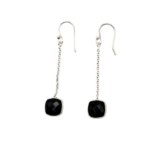 Long Drops Black Onyx Earrings