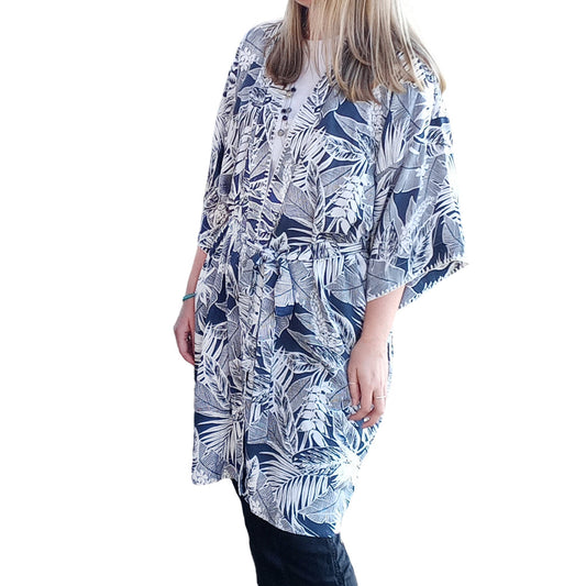 Navy Kantha Stitch Kimono Robe