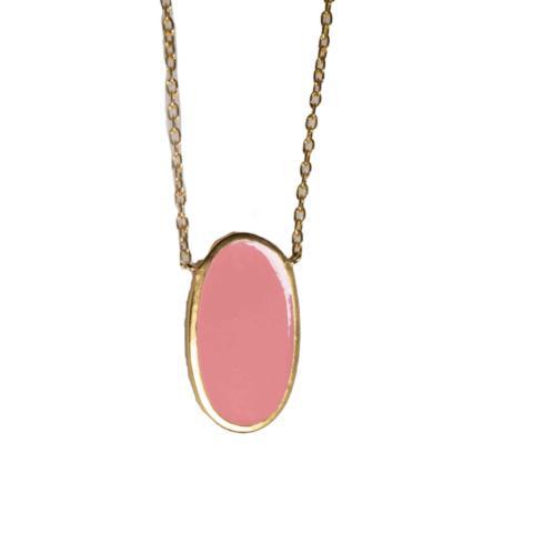 Oval Enamel Brass Necklace - Pink