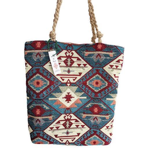 Woven Kilim Tote - Teal