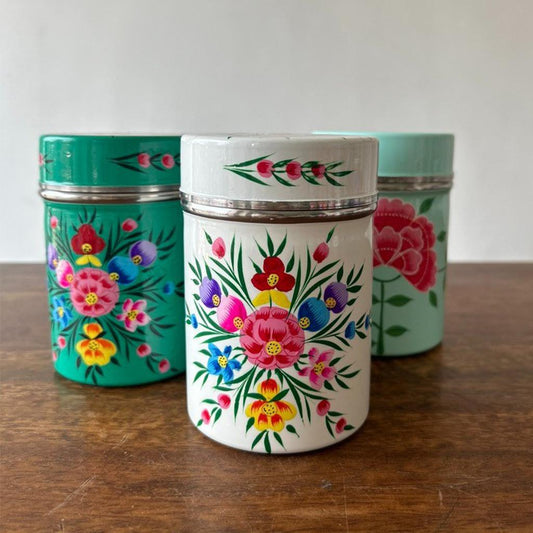 Hand Painted Enamel Canister