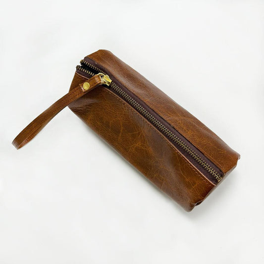 Tubular Leather Toiletry Pouch