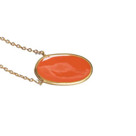 Oval Enamel Brass Necklace - Peach