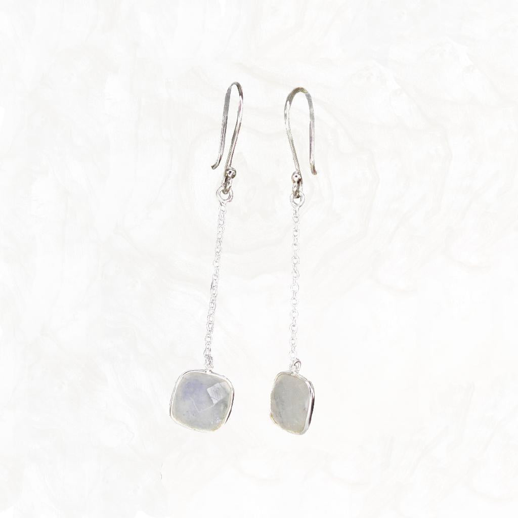 Long Drops Moonstone Earrings