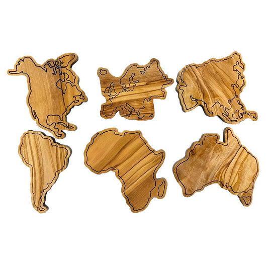 Olive Wood 6-pc Continent Magnet Set