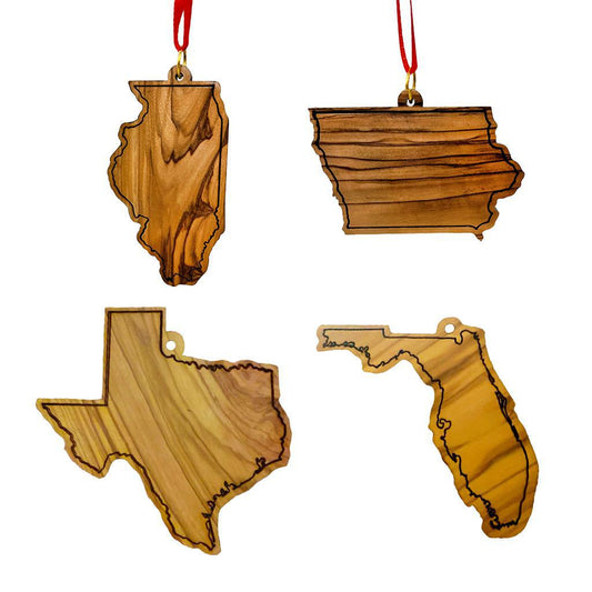 Olive Wood State Ornament