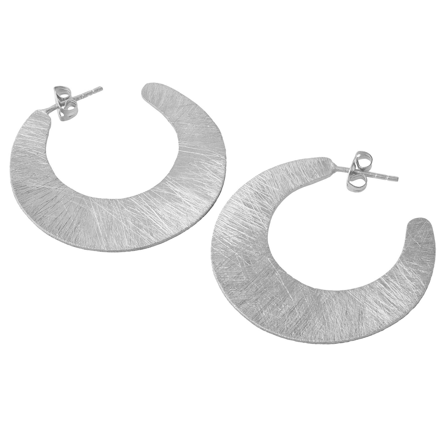 Silver Brushed Crescent Earring