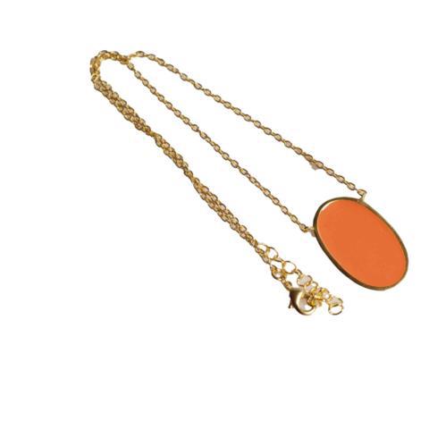 Oval Enamel Brass Necklace - Peach