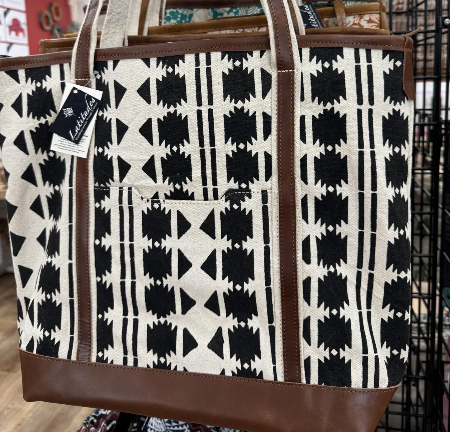 Aztec Black Leather Tote