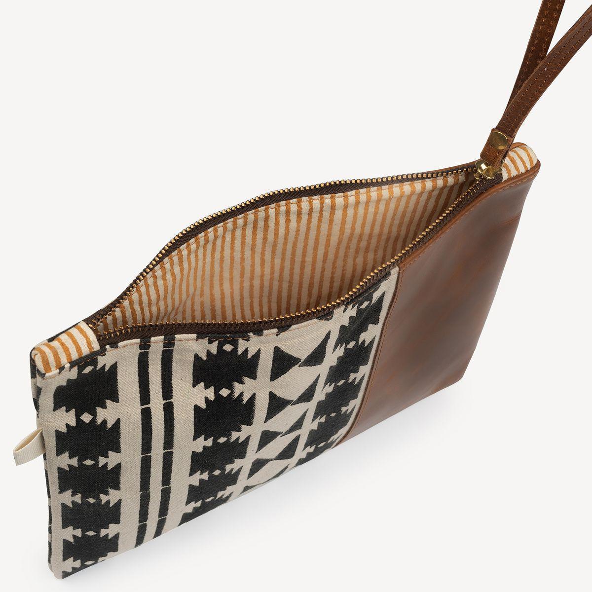 Aztec Canvas & Leather Clutch