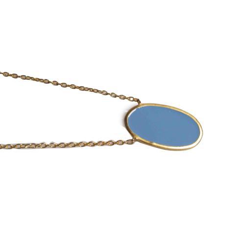 Oval Enamel Brass Necklace - Teal