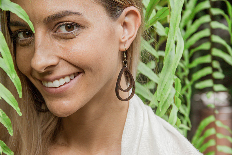 Wooden Double Teardrop Earrings