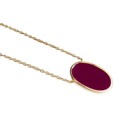 Oval Enamel Brass Necklace - Purple