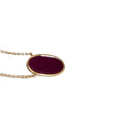 Oval Enamel Brass Necklace - Purple