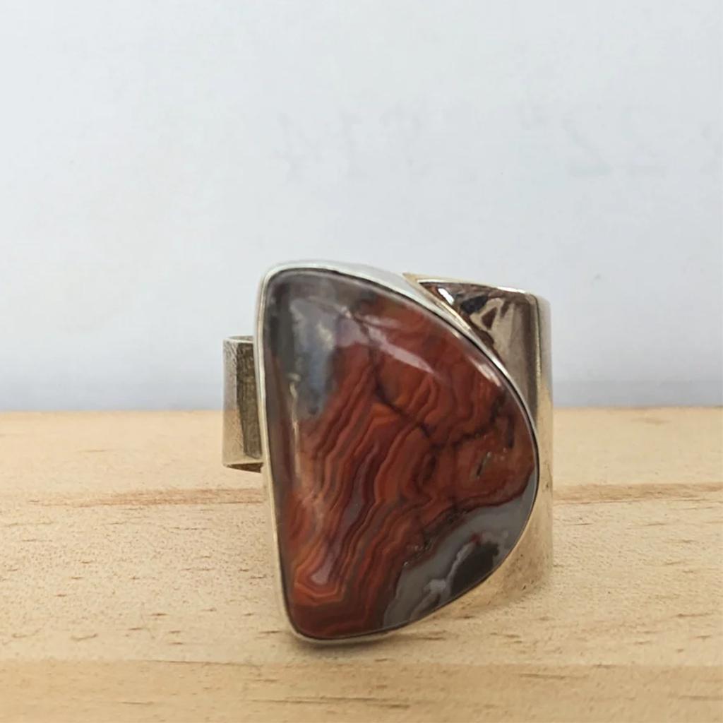 Crazy Lace Agate Silver Ring