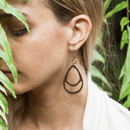 Wooden Double Teardrop Earrings