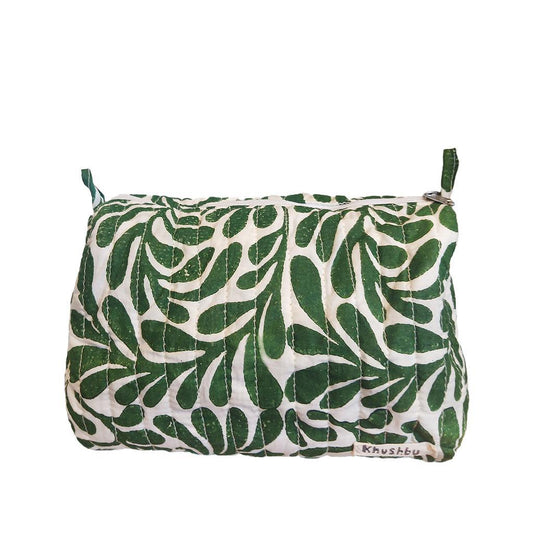 Green Leaves Quilted Toiletry Pouch