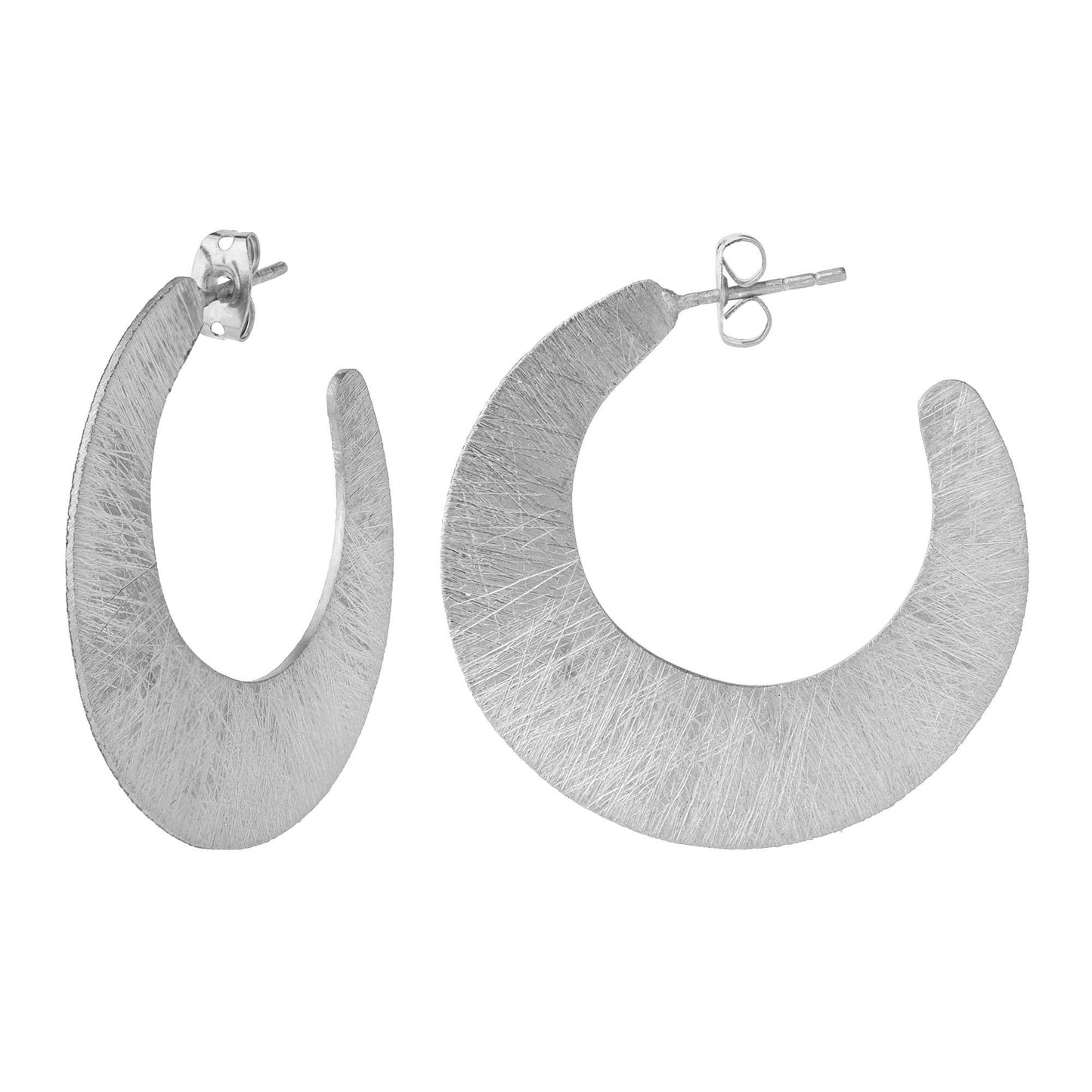 Silver Brushed Crescent Earring