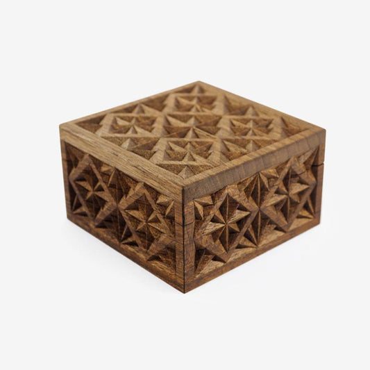 Carved Square Box - 4 in x 4 in