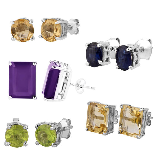 Large Silver Gemstone Earrings