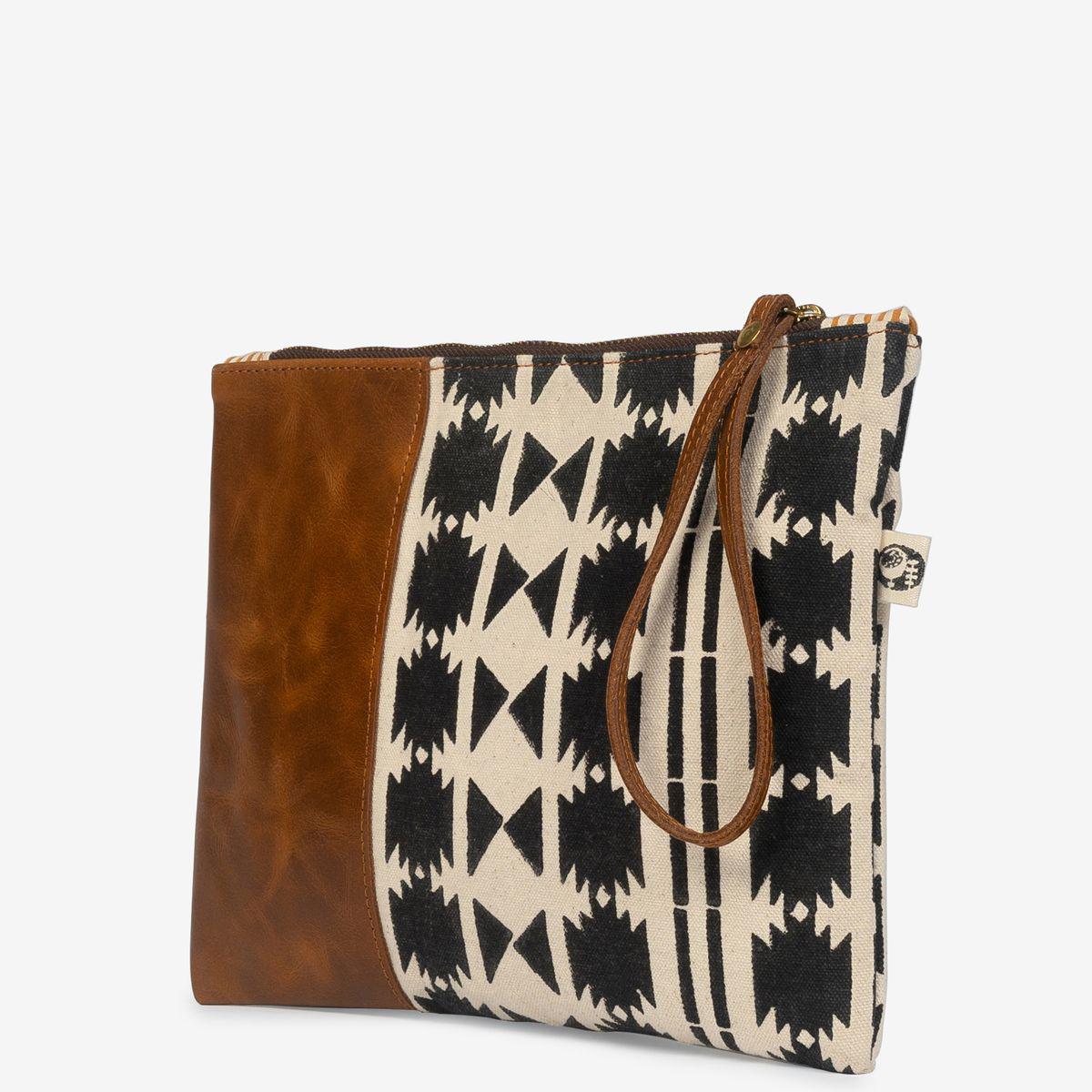 Aztec Canvas & Leather Clutch