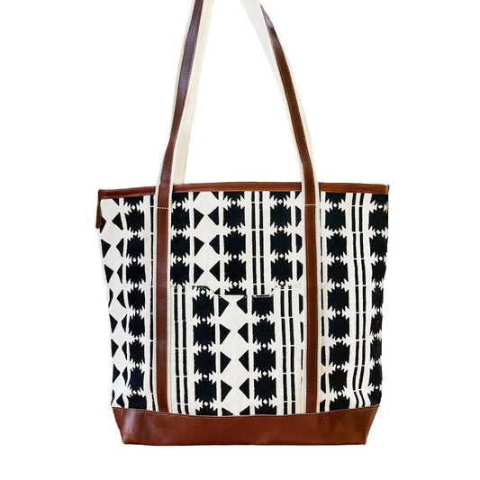 Aztec Black Leather Tote