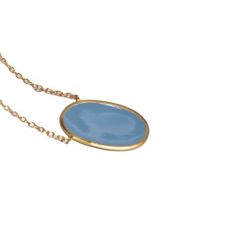 Oval Enamel Brass Necklace - Teal