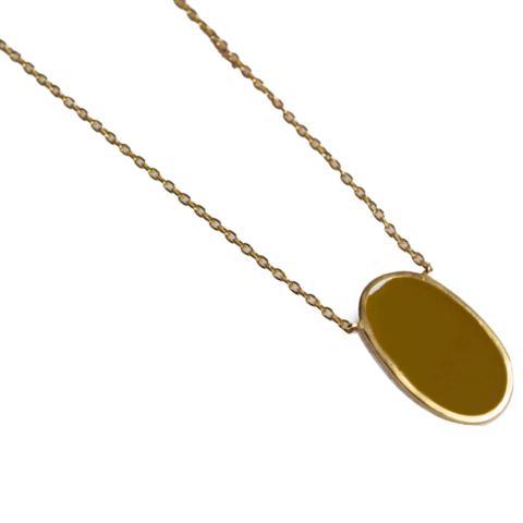 Oval Enamel Brass Necklace - Olive