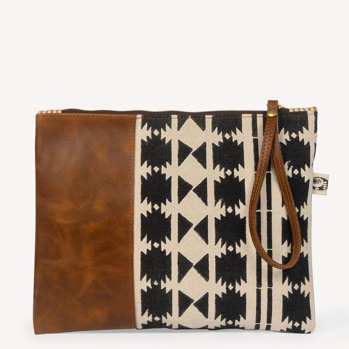 Aztec Canvas & Leather Clutch