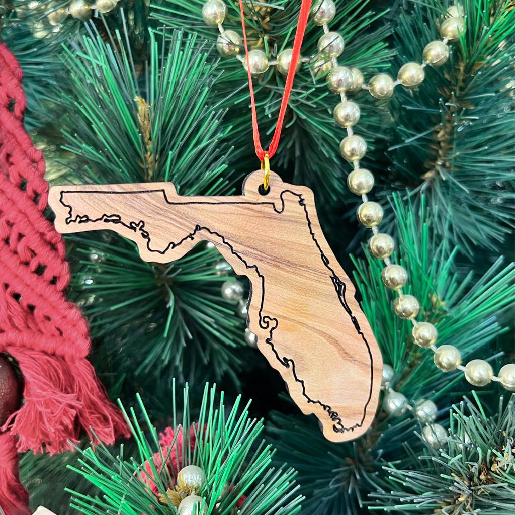 Olive Wood State Ornament