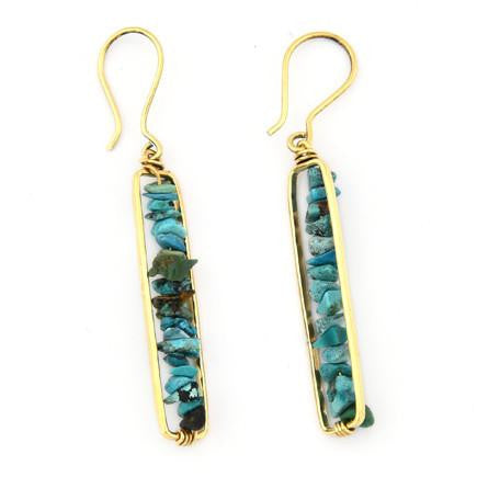 Brass and Turquoise Pebble Earrings