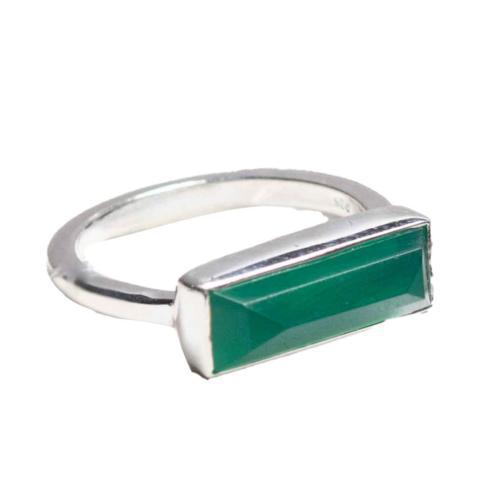 Green Onyx Silver Bar Ring