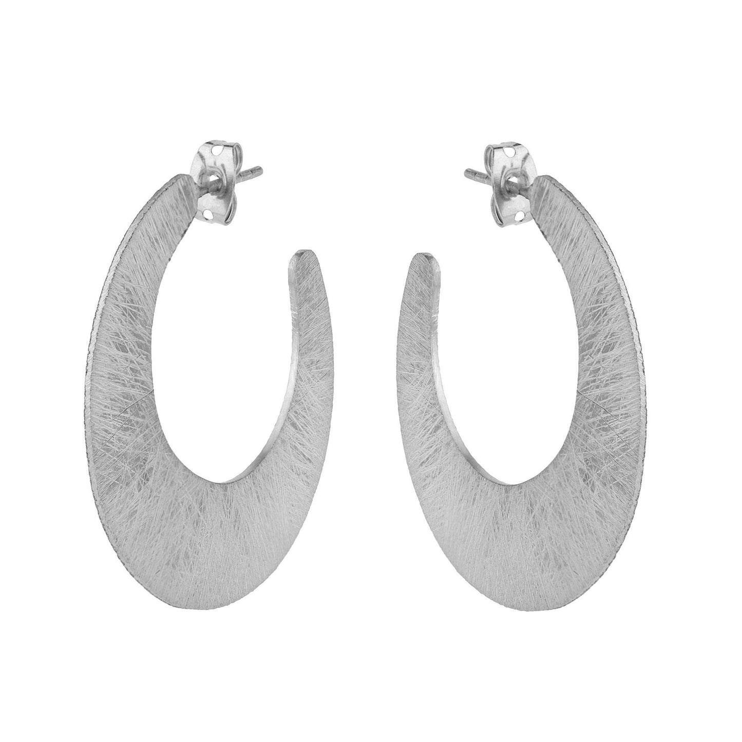 Silver Brushed Crescent Earring